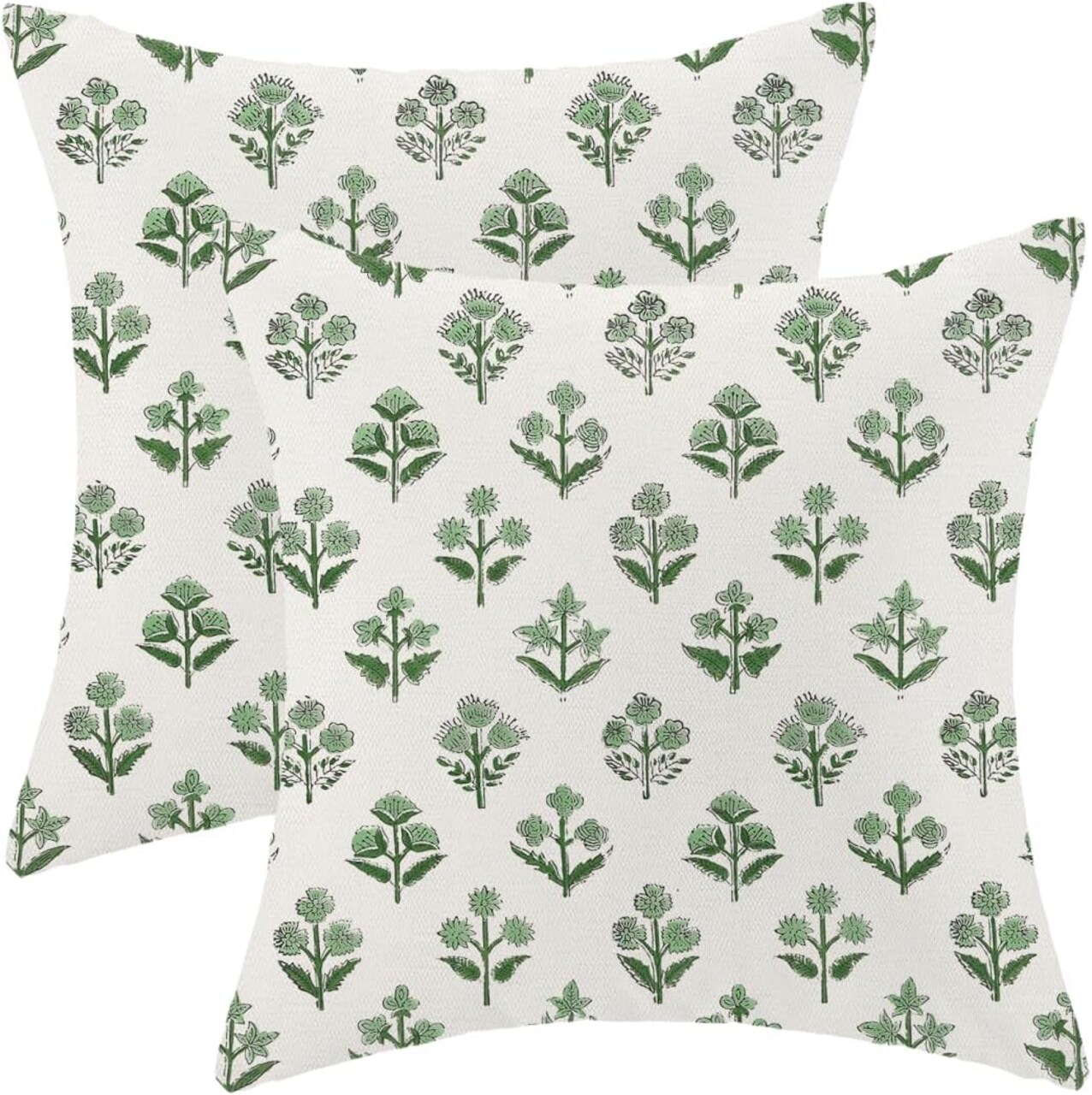 Sage Green Floral Block Print Pillow Covers 18x18 Inch Vintage Spring Flowers Throw Pillow Covers Set of 2 Summer Pillow Cases Outdoor Decorative for Living Room Bedroom Linen Square Cushion